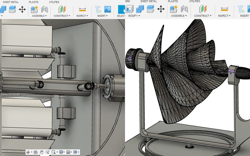 F1 turbofan CAD — internal stages and fan blade assembly