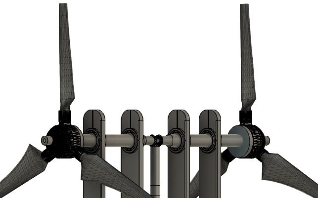 Counter-rotating dual-rotor wind turbine CAD in Fusion 360